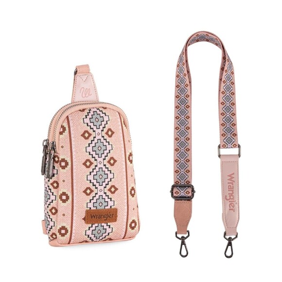 Wrangler Handbags - Wrangler Aztec Southwestern Print Multi-style Sling Bag Pink